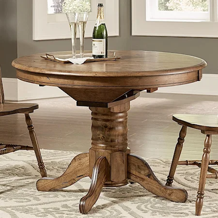 Transitional Oval Pedestal Dining Table with Table Leaf